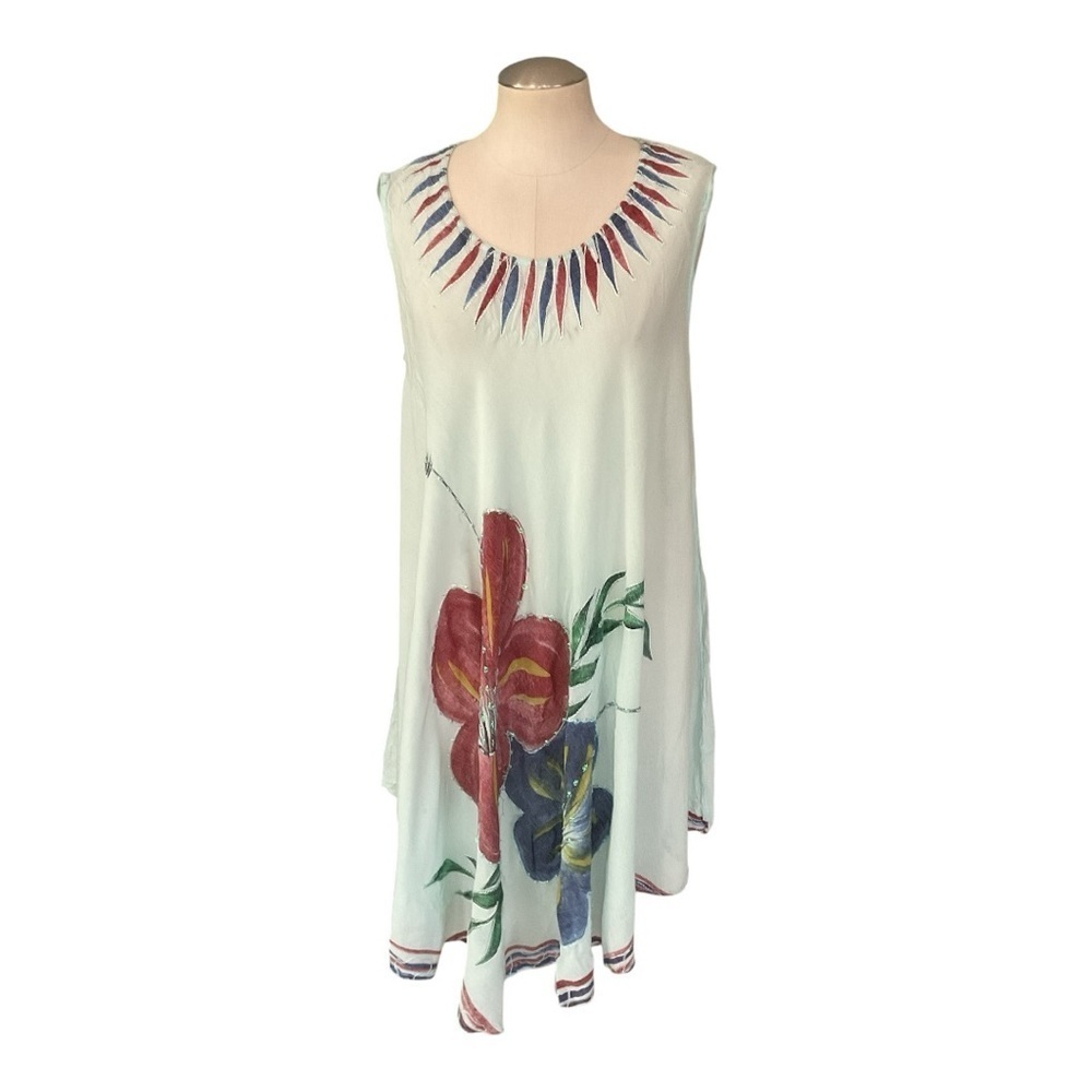 India Boutique Handpainted Floral Sleeveless Dress One Size - Picture 2 of 7